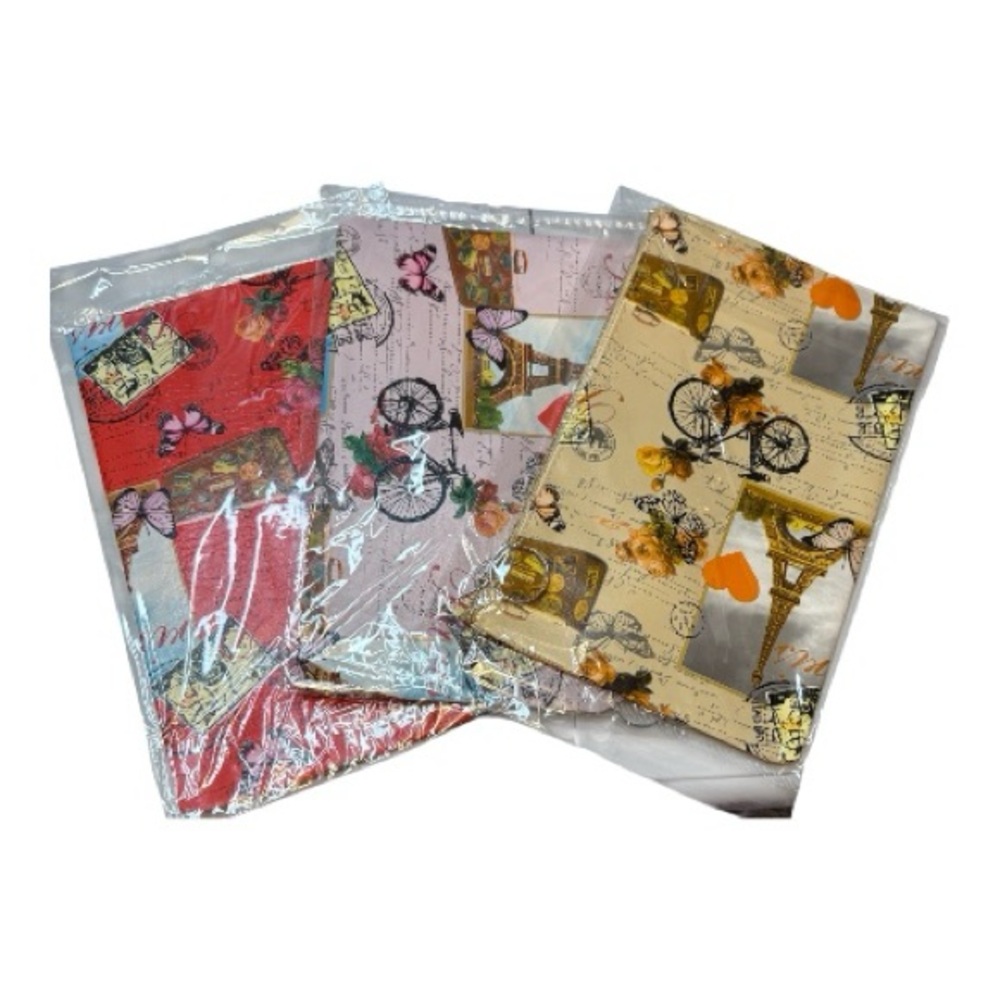 Set of 3 Paris Bicycle Print Fabric Bundle - Beige, Red, Pink